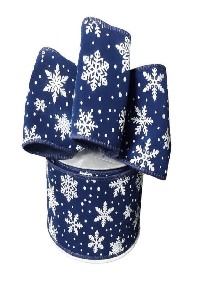 GiftWrap Etc. Royal White Snowflakes Wired Ribbon - 2 1/2" x 10 Yards, Blue Velvet, Christmas Decor, Hanukkah, Holiday Garland, Gifts, Wrapping, Wreaths, Bows, Boxing Day, Gift Basket - Image 1